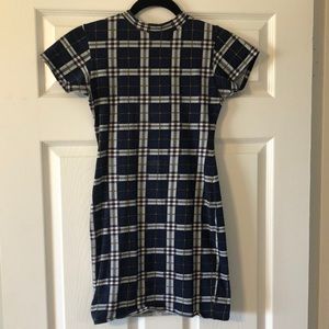 Navy dress with plaid print